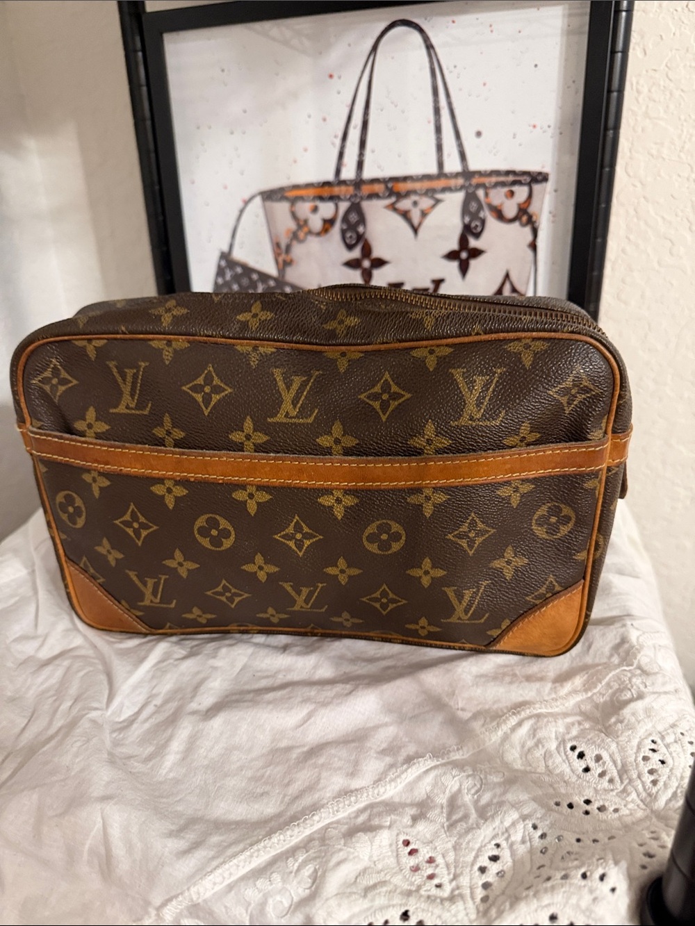 Louis Vuitton Brown Monogram Canvas Toiletry Case with Tan Leather Trim